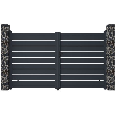 Portail électrique battant aluminium ajouré L305 x H183 cm anthracite - PRIMO (1/5)
