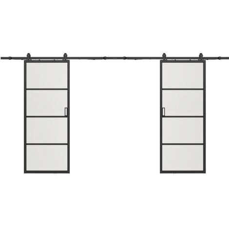 Porte coulissante double avec système en applique - aluminium et verre trempé dépoli - 2 x H205 x L63 cm - SINCA II
