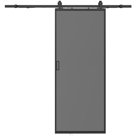 Vente-Unique – Porte coulissante en aluminium et verre trempé dépoli – H205 x L63 cm – Système en applique – Intérieur – Poignée fournie (1/5)
