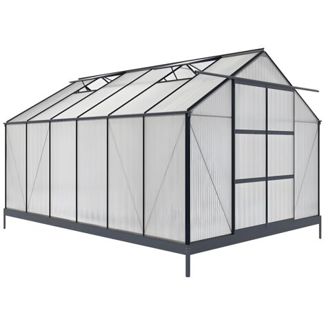 Serre de Jardin en polycarbonate de 13 m² avec embase - Anthracite -  KALIDA