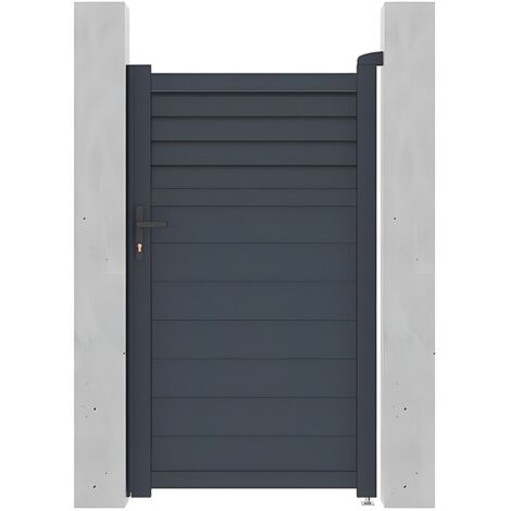 Vente-Unique – Portillon battant aluminium persienné 103 x 181 cm gris anthracite – Mécanisme manuel – Installation facile – Sécurise votre espace extérieur (1/4)