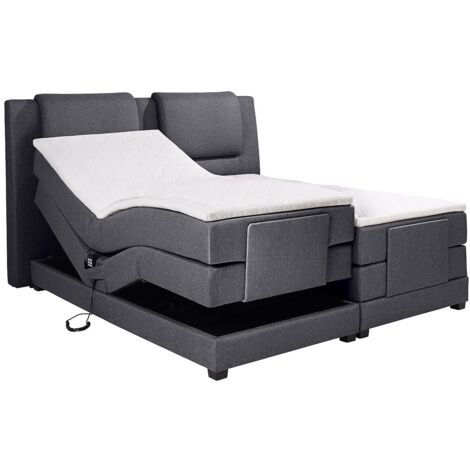 Ensemble complet boxspring tête de lit coutures verticales + sommiers relaxation électrique + matelas + surmatelas - 2 x 90 x 200 cm - Maison