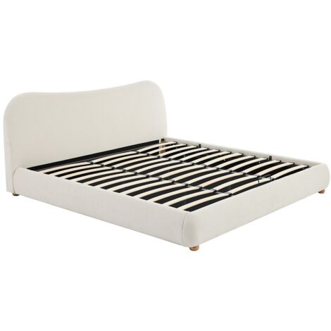 Vente-Unique – Lit coffre 180 x 200 cm – Tissu bouclette blanc – Structure en contreplaqué – 2 places – Garnissage mousse polyuréthane 25 kg/m³