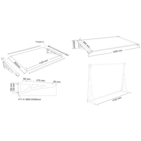 Auvent de porte en aluminium 120 x 90 cm incliné noir KEPLER