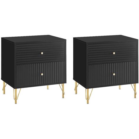 Lot De 2 Tables De Chevet En Bois Noir – Yaheetech, 2 Tiroirs, Chambre Adulte