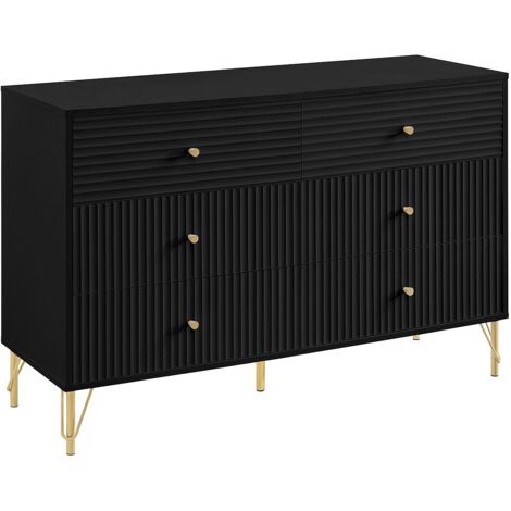Commode 6 Tiroirs GLARODI - Noir Et Naturel Clair, 124x40x75 Cm, Tiroirs Coulissants Push-to-open, Piètement Métal - 8