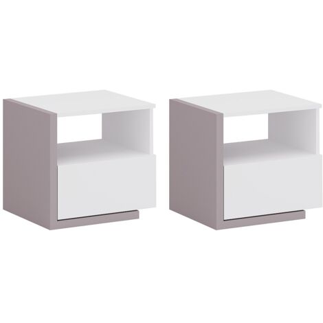 Lot de 2 tables de chevet scandinave - 1 tiroir et 1 niche - Blanc et taupe - NAPOLI II (1/5)
