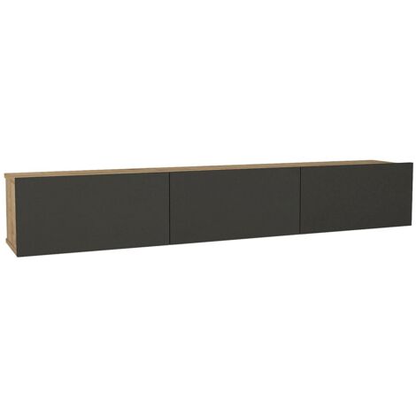 Vente-Unique – Meuble TV suspendu 3 portes – Anthracite et naturel clair – Panneau de particule mélaminé – Longueur 180 cm, Hauteur 29.5 cm