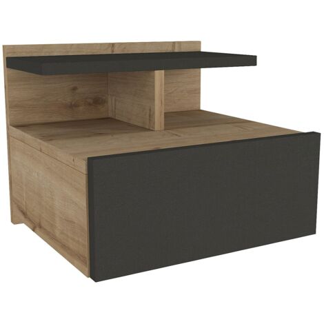 Table de chevet suspendue - 1 tiroir - Coloris : Naturel et anthracite - AZELNO