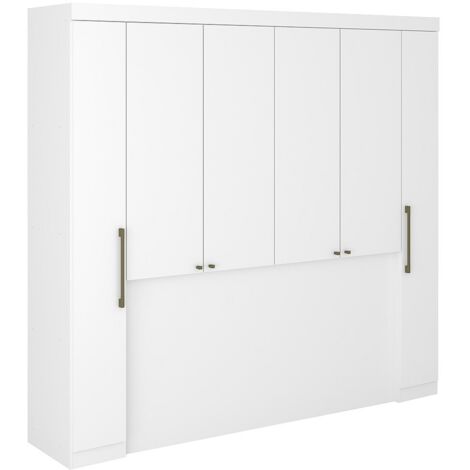 Vente-Unique – Pont de lit 6 portes avec armoires et rangements – Longueur 206 cm – Hauteur 216.5 cm – Blanc – Panneau de particules