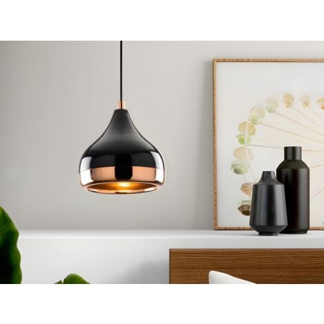 Suspension en métal à hauteur réglable - D. 17 x H. 25/112 cm - Noir et cuivré - YILDO