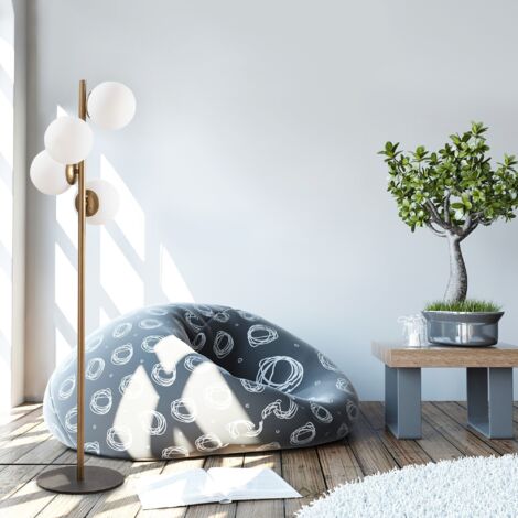 Lampadaire en métal et verre 4 globes - H. 130 cm - Doré et blanc - FAZE (1/5)