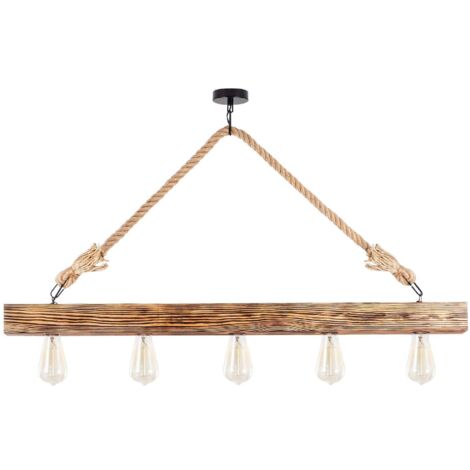 Lustre en teck 5 lampes – Longueur 100 cm – Hauteur 53 cm – Coloris naturel – IP20 – Douille E27 – Ozaia (1/6)