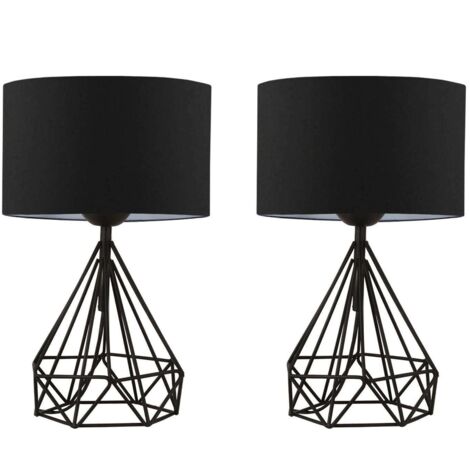 Lot de 2 lampes à poser en métal noir et abat jour en tissu - H. 41 cm - ANAIA (1/5)