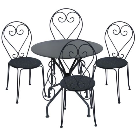 Salle à manger de jardin en métal façon fer forgé : une table et 4 chaises empilables - Anthracite - GUERMANTES de MYLIA