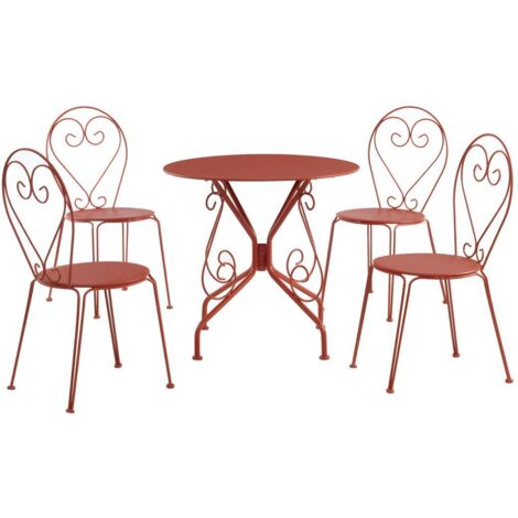 Vente-Unique – Ensemble table et 4 chaises de jardin en métal – Terracotta – Finition anti-UV et anti-rouille – 4 places – Empilables