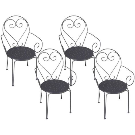 Lot de 4 fauteuils de jardin empilables en métal façon fer forgé - Anthracite - GUERMANTES de MYLIA (1/2)