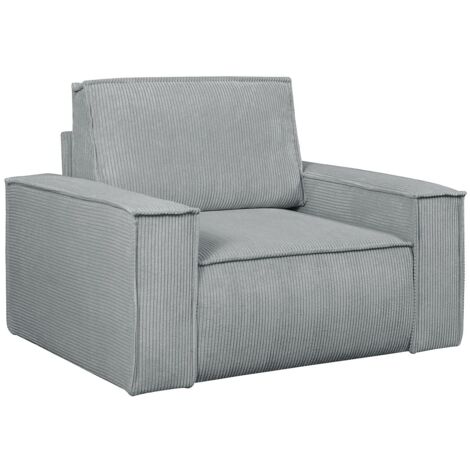 Pouf Velours Côtelé 'Amelia' Gris Clair - 102x69x42 Cm, Structure Bois, Mousse HR, Fabriqué En Europe, Charge 120 Kg