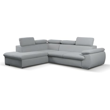 Canapé d'angle gauche convertible en tissu gris clair avec coffre de rangement FABIEN (1/5)