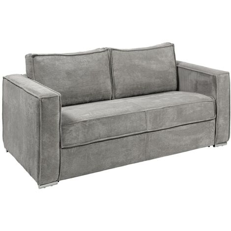Canapé 3 places convertible express en velours côtelé gris clair - Couchage à lattes larges 140 cm - Matelas 14 cm LORETO (1/4)
