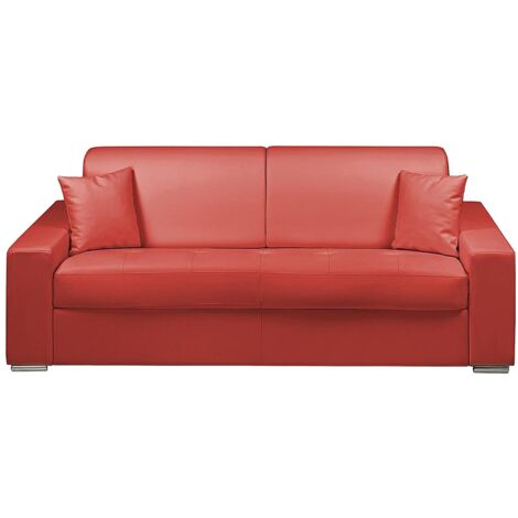 Canapé 4 places  convertible express en simili - Rouge - Couchage 160 cm - Matelas 22 cm avec mémoire de forme EMIR (1/2)
