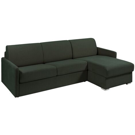 Canapé d'angle convertible express et réversible en tissu vert sapin - Couchage 140 cm - Matelas 22 cm avec mémoire de forme - CALIFE (1/5)