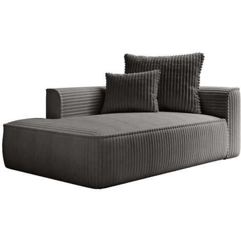 Vente-Unique – Méridienne gauche en velours côtelé gris anthracite – Coussins additionnels inclus – Confort équilibré – Fabriquée en Europe