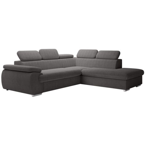 Canapé d'angle droit convertible en velours côtelé gris foncé FABIEN (1/5)