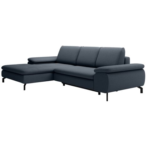 Canapé d'angle gauche convertible en tissu texturé bleu ARCHIBALD (1/5)