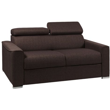 Canapé 2 places convertible express en tissu marron - couchage 120 cm - Matelas 22 cm avec mémoire de forme VIZIR (1/3)