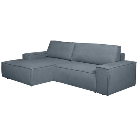 Canapé d'angle gauche convertible en tissu texturé bleu AMELIA (1/5)