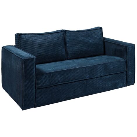 Canapé 4 places convertible express en velours côtelé bleu nuit - Couchage 160 cm - Matelas 22 cm avec mémoire de forme LORETO (1/5)