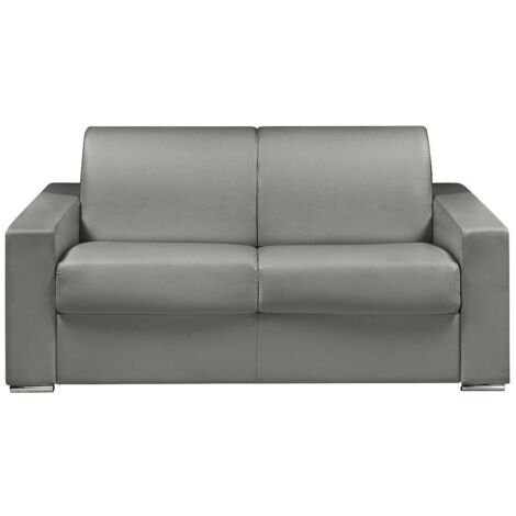Canapé 2 places convertible express en simili gris - Couchage lattes larges 120 cm - Matelas 14 cm avec mémoire de forme CALITO (1/5)