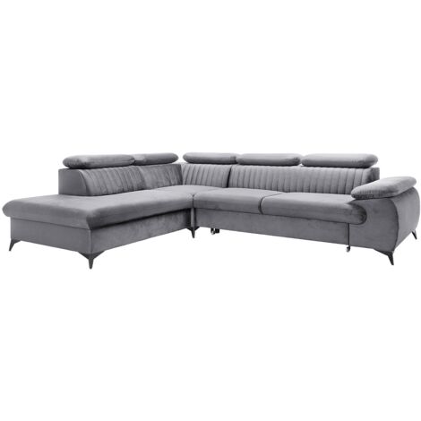 Canapé grand angle gauche convertible en velours gris clair SAMARA de Pascal Morabito (1/5)