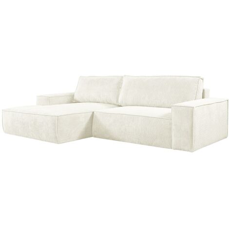 Canapé d'angle gauche convertible en velours côtelé blanc AMELIA (1/5)