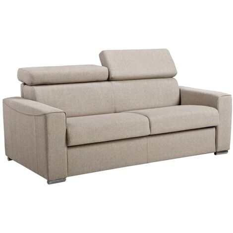 Canapé 3 places convertible express en tissu beige - couchage 140 cm - Matelas 18 cm VIZIR (1/5)