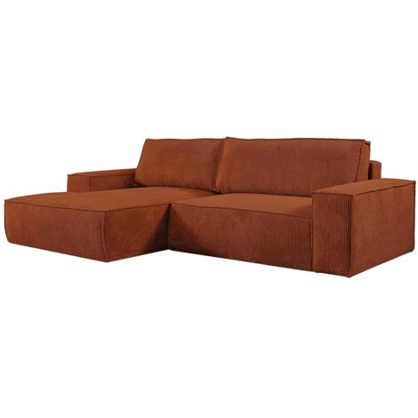 Vente-Unique – Canapé d'angle gauche convertible 4 places en velours côtelé terracotta – Coffre de rangement – Garnissage mousse polyuréthane – Fabrication éco-responsable (1/5)