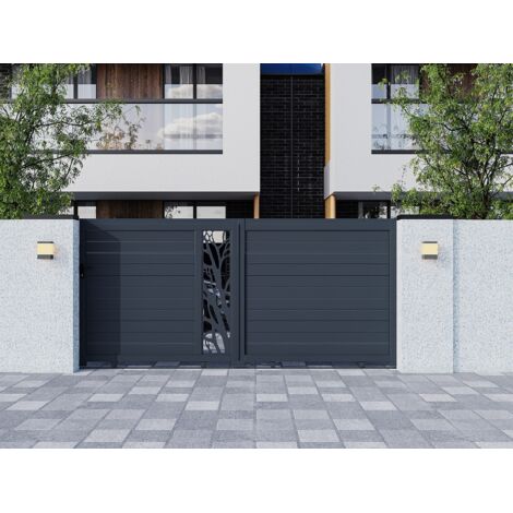 Portail électrique coulissant aluminium semi ajouré à motifs L400 x H187 cm anthracite LABRIT II