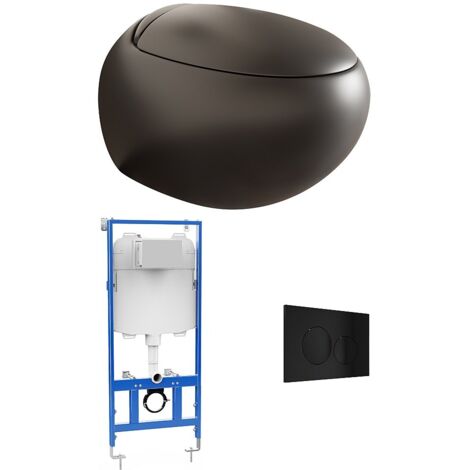 Pack WC suspendu en céramique noir mat avec bâti-support et plaque de déclenchement - HURO II (1/5)