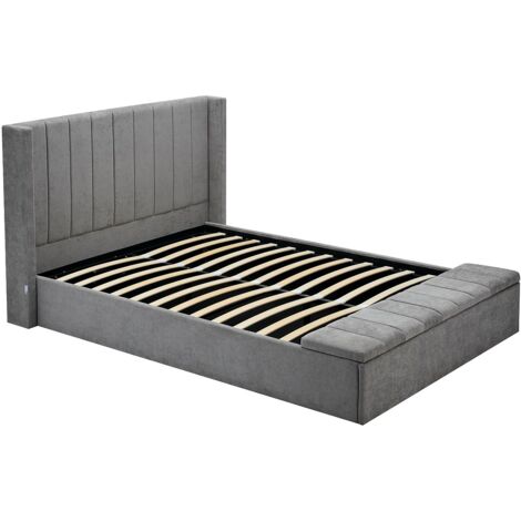 Lit coffre 160 x 200 cm avec banc - Tissu - Gris - DOUINO (1/5)
