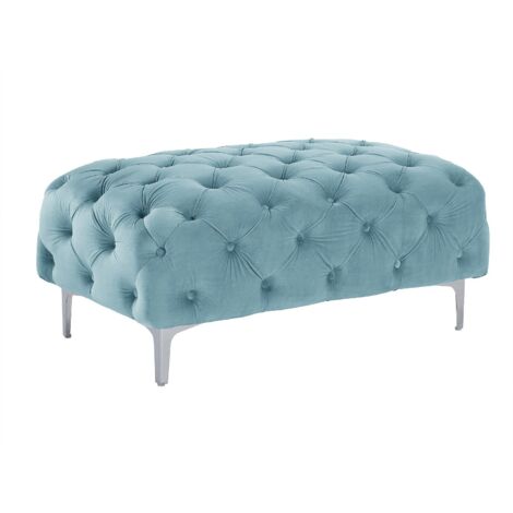 Pouf Rangement En Velours Bleu Foncé - 72x42 Cm, Style Chesterfield, Capacité 120 Kg