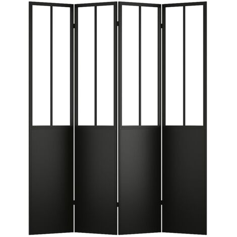 Vente-Unique – Paravent en métal noir 4 pans – Dimensions L. 160 x H. 178 cm – Style industriel pour intérieur – Livré monté (1/2)