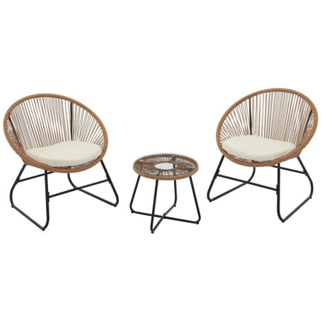 Ensemble IKEA : Fauteuil Métal Tressé + 2 Tables Basses - Marron/Beige (Occasion)