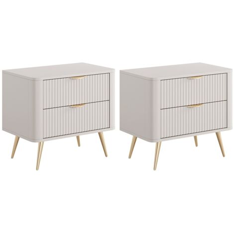 Lot de 2 tables de chevet - 2 tiroirs - Beige et doré - ELONARIA de Pascal Morabito (1/5)