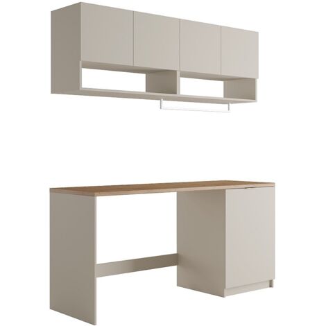 Vente-Unique – Meuble machine à laver avec plan de travail – L182 x P60 x H88 cm – 4 portes et 2 niches – Installation réversible – Couleur beige effet cashmire