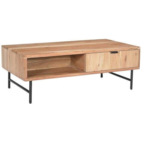 Table basse avec 2 tiroirs et 2 niches en bois d'acacia et métal noir ...