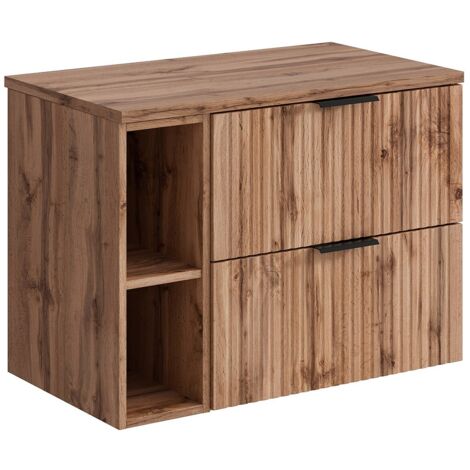 Meuble sous vasque suspendu strié avec niches - Naturel clair - L80 cm - ZEVARA