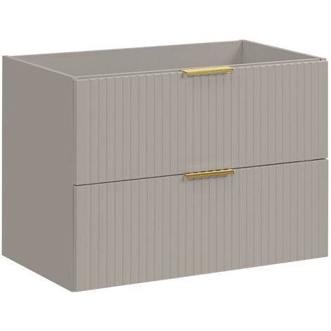 Vente-Unique – Meuble sous vasque suspendu strié 80 cm – Mdf beige – 2 tiroirs coulissants soft close – Éco-responsable fabriqué en Europe