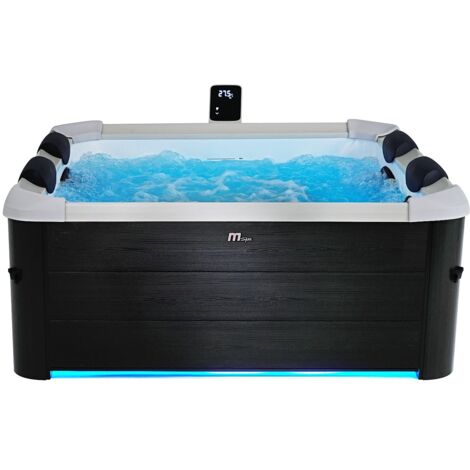 Mspa – Spa semi-rigide 6 places gris anthracite – 128 jets – Dimensions L160 x l160 x H65 cm – Éclairage LED multicolore – Chauffage 2200W