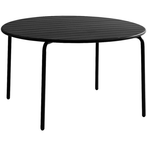 Vente-Unique – Table de jardin ronde 110 cm en métal – Noir – Traitement anti-rouille – Résistant aux UV – 4 places – Finition mate (1/5)